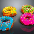 Vibrant Colorful Donuts With Dripping Frosting And Sprinkles On Black Surface