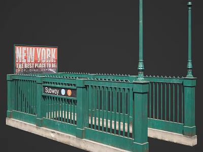 Green Railing With Subway Sign And New York The Best Place To Be Nearby 3d model