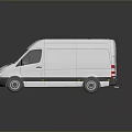 White Mercedes-Benz Box Style Bus with Reflective Surface on Gray Background