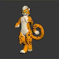 Orange Leopard Figure With Black Spots White Mane Standing On Dark Surface With Reflection 3d model