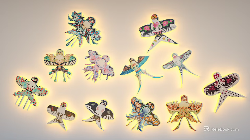 Colorful Animal Shaped Illuminated Decorative Ornament Set For Home Wall Decoration 3d model 