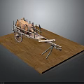 Traditional Roast Pig Cart Displayed On Wooden Platform With Roasted Pig Wheels And Metal Stand