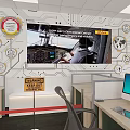 Training Room Background Wall With Large Screen Displaying Cockpit Circuit Diagrams And Icons