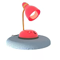Red Table Lamp With Curved Arm Red Base On Blue Round Mat Illuminated 3d model