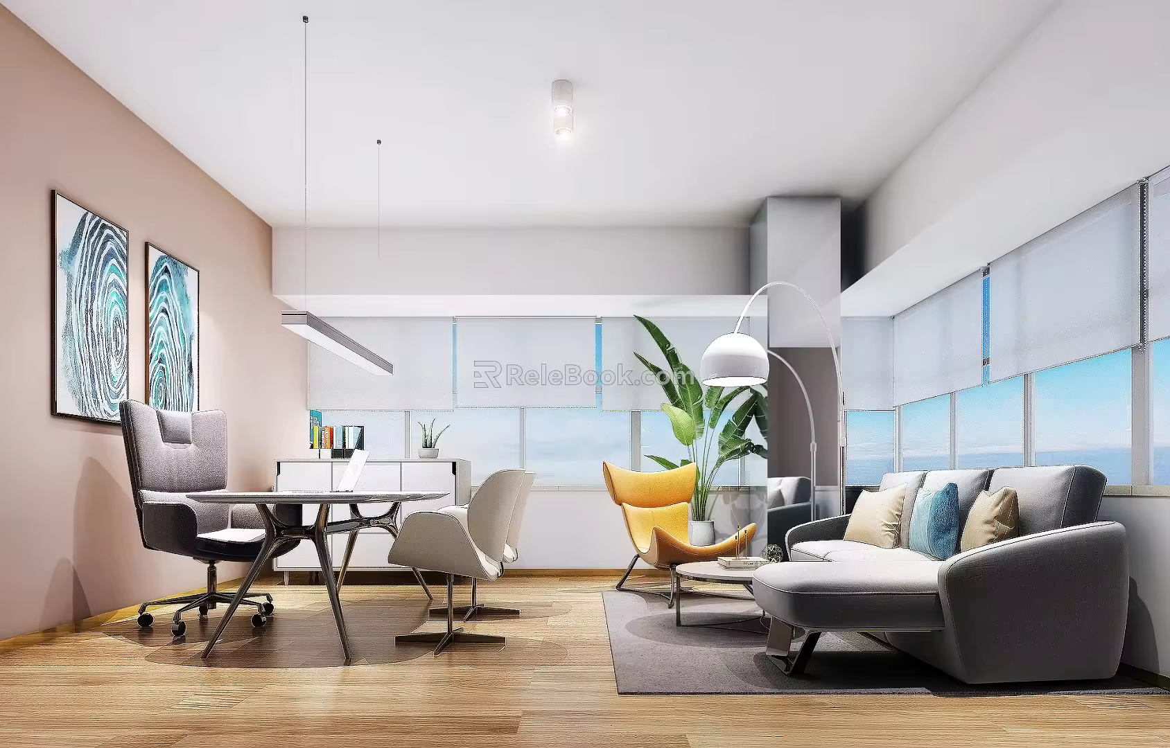 Modern manager room sofa coffee table combination office desk and chair combination 3d model