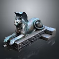 Winged Lioness Cat Shaped Bronze Colored Sculpture Carving With Intricate Pedestal Details