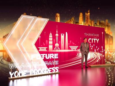 Shanghai City Future Themed Photo Check-in Spot with Modern Design Landmarks and Illuminated Decorations 3d model