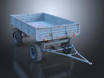 Weathered Rusty Metal Flatbed Trailer With Four Wheels And Vintage Look 3d model