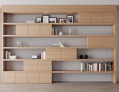 Wooden Bookshelf Modern Open Shelf Design With Books And Decorative Items For Home Library 3d model