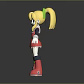 3D Game Character With Blonde Hair Green Ears Red Dress Red Boots And Broom
