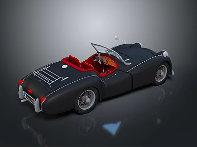 Vintage Convertible Sports Car With Black Body Red Seats And Open Top Design 3d model