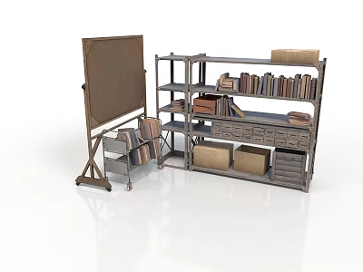 Practical Home Living Supplies With Wooden Bookshelf Easel And Storage Baskets 3d model