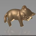 Golden Kitten Sculpture with Closed Eyes Standing on Black Surface and Reflection