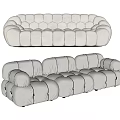 Modern Light Colored Sectional Sofa With Bubble Tufted Design And Multiple Seats 3d model