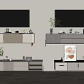 Modern Minimalist TV Stand Featuring TV Decorations Green Plants and Storage Drawers