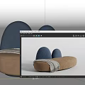 Modern Multi Person Sofa With Blue Brown Upholstery And Grey Blanket