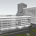Modern Hospital Building Complex With Multi Storey Glass Facade And Green Courtyard