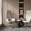 Modern Beige Leather Office Chair With High back Design And Side Table In Study Room
