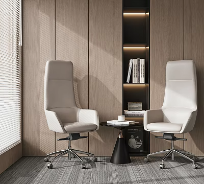 Modern Beige Leather Office Chair With High back Design And Side Table In Study Room 3d model