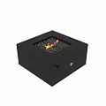 Modern Square Black Fireplace with Burning Flames and Sleek Metal Exterior Design