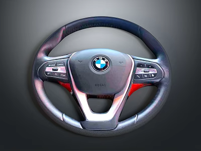 BMW Car Steering Wheel Automotive Part With Control Buttons Leather Trim And Logo 3d model