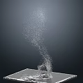 Modern Water Fountain with Square Base Upward Jet Splashing Droplets and Mist Against Dark Background