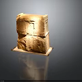 Stone Structure With Carved Door Window Stacked Layers And Wooden Base Platform