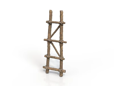 Handmade Rustic Small Wooden Ladder with Natural Wood Texture as Decorative Home Living Supplies 3d model