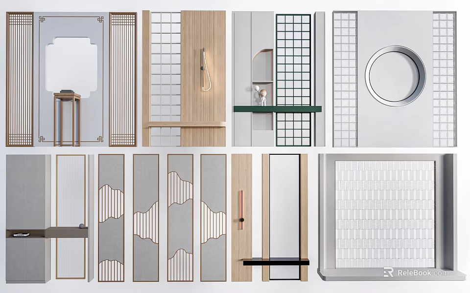 Modern Room Divider Designs With Grid Patterns Circular Openings And Wooden Panels 3d model