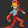 Game Movie Character Red Robot With Yellow Helmet And Light Blue Jacket In Dynamic Pose