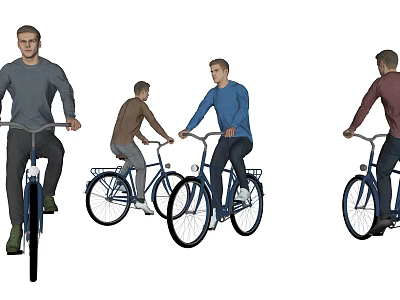 Men riding bicycles showcase various poses from different angles in casual wear 3d model