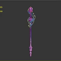Long Fantasy Blue And White Staff With Intricate Top Design And Decorative Elements