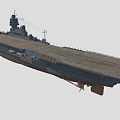 Aircraft Carrier With Long Flight Deck And Military Aircraft On Deck