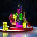 Colorful Block Structure With Game Character Logo On Stage And Starry Background 3d model