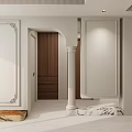 Modern Hallway Design With Decorative Walls Roman Column Wooden Door And Marble Floor