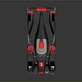 Black and red Le Mans prototype racing car with sleek aerodynamic design and number 1