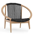 Modern Leisure Chair With Light Wood Frame Round Armrests And Black Vertical Woven Stripes