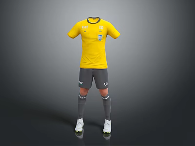 Yellow Soccer Jersey Gray Shorts And White Sports Shoes Uniform Set 3d model