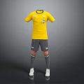 Yellow Soccer Jersey Gray Shorts And White Sports Shoes Uniform Set