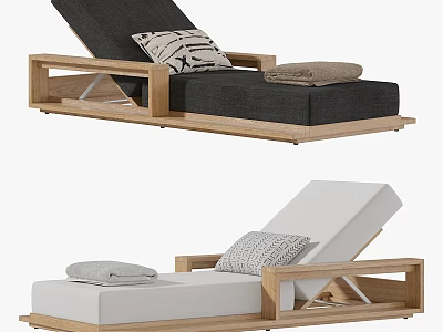 Stylish Lounge Chair With Wooden Frame Black White Cushions Pillow And Towel 3d model