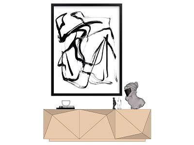 Abstract Wall Art With Geometric Console Table And Decorative Sculpture 3d model