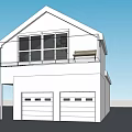 Modern Detached House Exterior With Gable Roof Balcony Windows And Garage