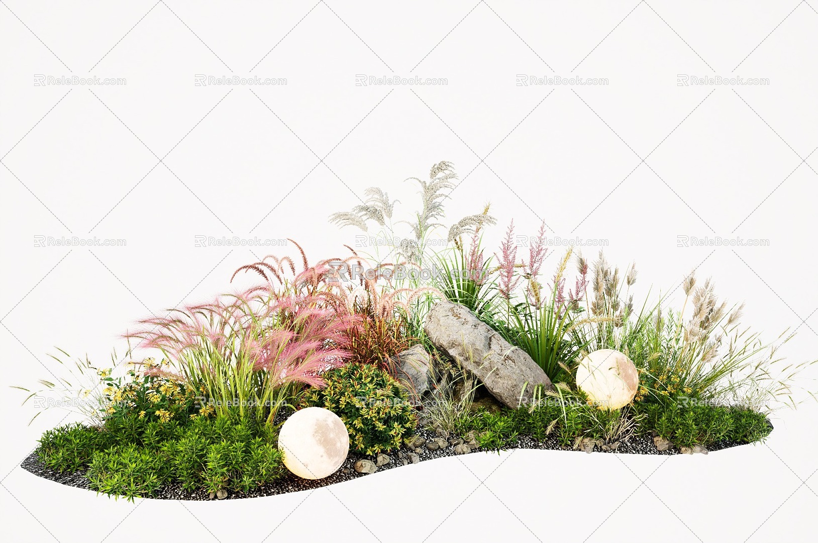 Modern Plants Flowers Pennisetum Reed Courtyard Flowers and Plants Landscape Stone 3d model