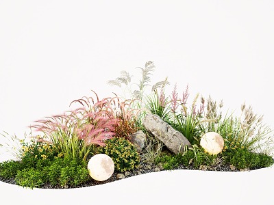 Modern Plants Flowers Pennisetum Reed Courtyard Flowers and Plants Landscape Stone 3d model