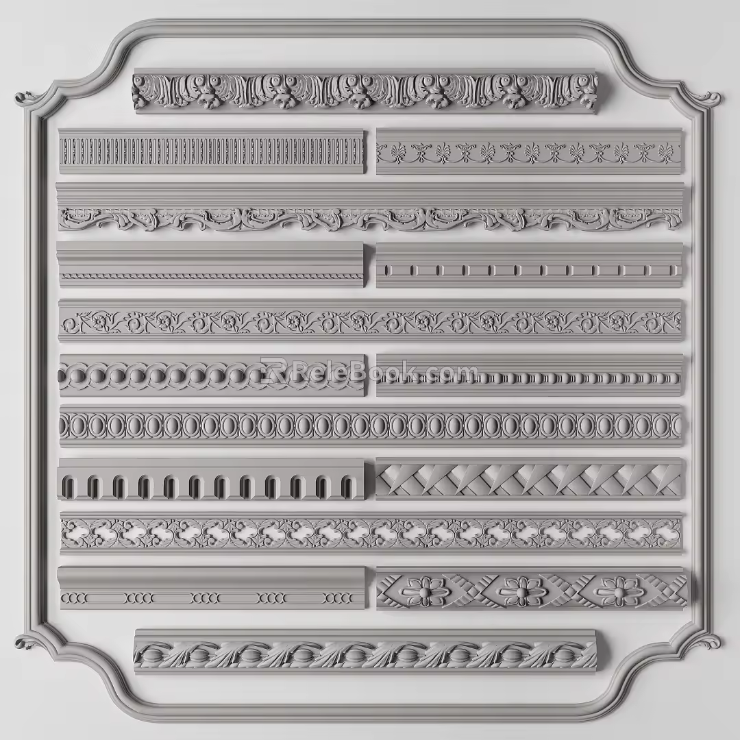 European-style gypsum line carved corner line 3d model