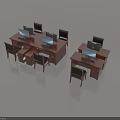 Wooden Office Desk And Chair Set With Computer Monitors And Keyboards