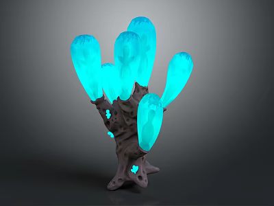 Cartoon Style Glowing Blue Tree Like Structure With Gray Base And Small Blue Lights 3d model