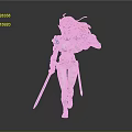 3D Female Warrior Character With Red Hair Blue Headpiece White Armor Blue Sword And Shield