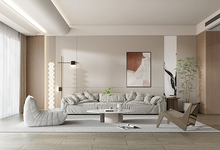 Quiet living room Cream home living room 3d model