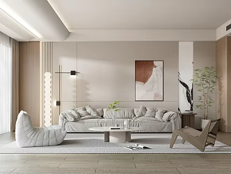 Quiet living room Cream home living room 3d model